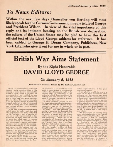 Cover for British war aims statement...