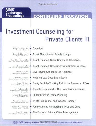 Cover for Investment Counseling for Private Clients III