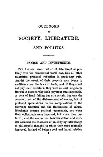 Cover for Outlooks on society, literature and politics