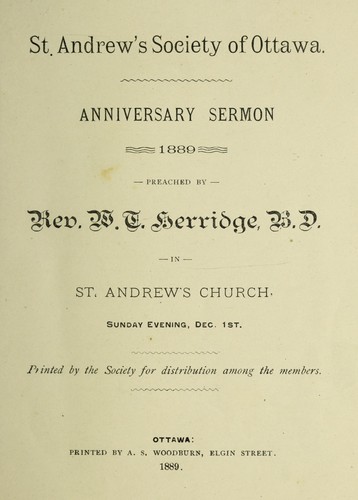 Cover for Anniversary sermon, 1889, preached in St. Andrew's Church Sunday evening, Dec. 1st