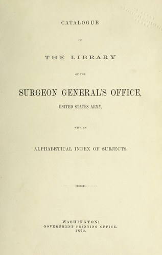 Cover for Catalogue of the Library of the Surgeon General's Office, United States Army