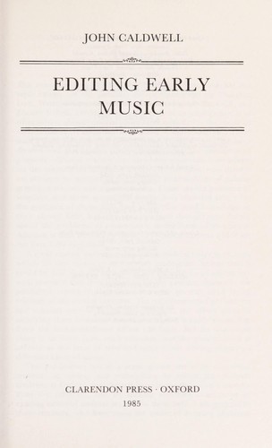 Cover for Editing early music