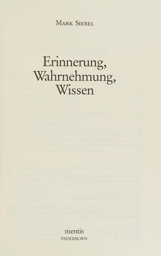 Cover for Erinnerung, Wahrnehmung, Wissen