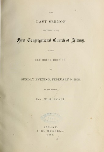 Cover for The last sermon delivered to the First Congregational church of Albany...