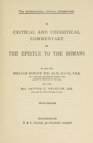 Cover for critical and exegetical commentary on the Epistle to the Romans