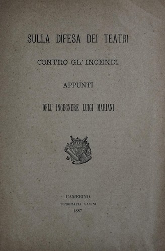Cover for Sulla difesa dei teatri contro gl'incendi