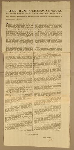 Cover for D. Jose Fernando de Abascal y Sousa, caballero del Habito de Santiago