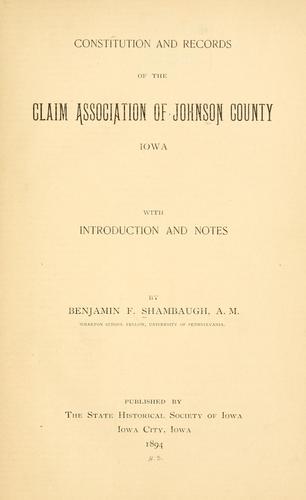 Cover for Constitution and records of the Claim Association of Johnson County, Iowa