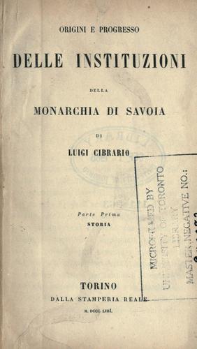 Cover for Origini e progresso delle instituzioni della monarchia di Savoia