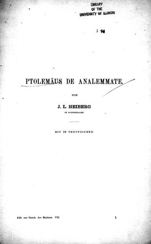 Cover for Ptolemäus de Analemmate