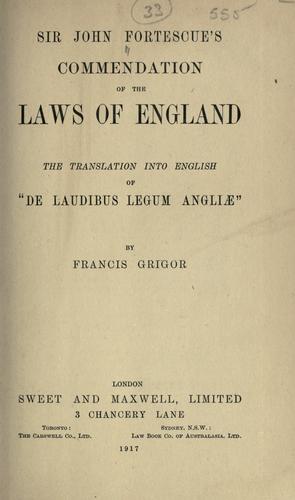 Cover for Sir John Fortescue's Commendation of the laws of England