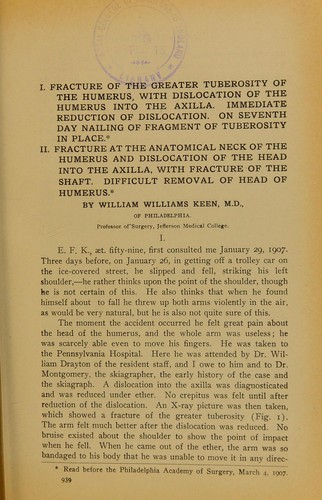 Cover for I. Fracture of the greater tuberosity of the humerus, with dislocation of the humerus into the axilla