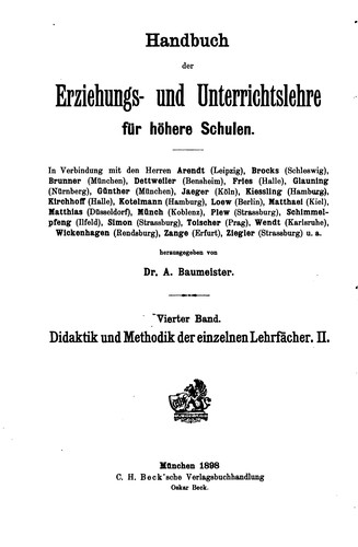 Cover for Handbuch der Erziehungs- und Unterrichtslehre für höhere Schulen