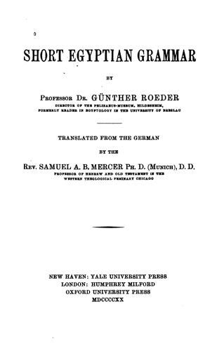 Cover for Short Egyptian grammar