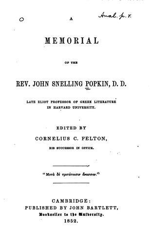 Cover for A Memorial of the Rev. John Snelling Popkin ...
