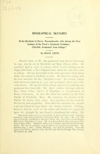 Cover for Biographical sketches of the residents of Dover, Massachusetts