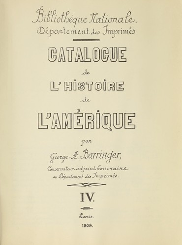 Cover for Catalogue de l'histoire de l'Amérique