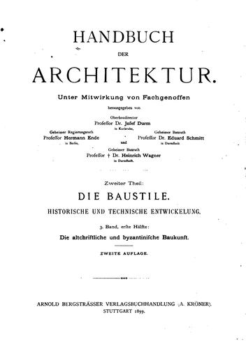 Cover for Die altchristliche und byzantinische Baukunst
