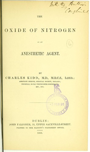 Cover for The oxide of nitrogen as an anesthetic agent