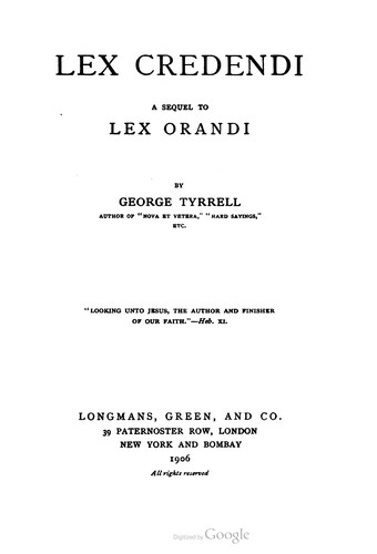 Cover for Lex Credendi