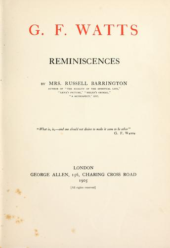 Cover for G.F. Watts