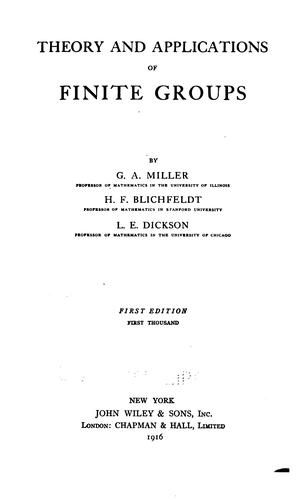Cover for Theory and applications of finite groups