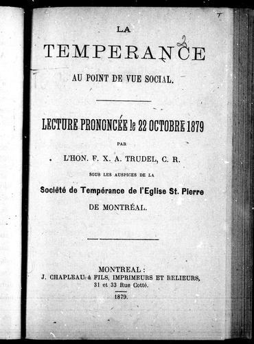 Cover for La tempérance au point de vue social