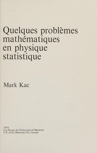 Cover for Quelques problèmes mathématiques en physique statistique