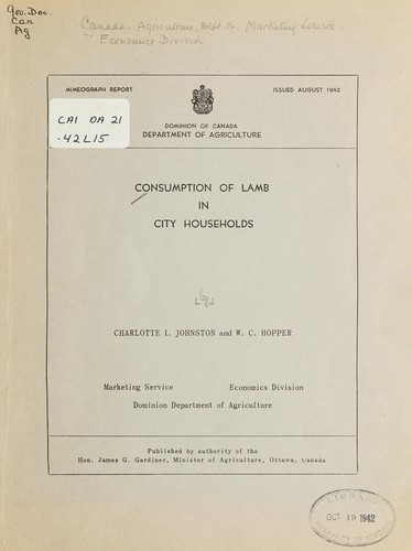 Cover for CONSUMPTION OF LAMB IN CITY HOUSEHOLDS