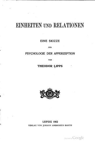 Cover for Einheiten und Relationen: Eine Skizze zur Psychologie der Apperzeption