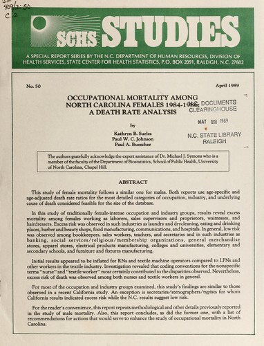 Cover for Occupational mortality among North Carolina females 1984-1986