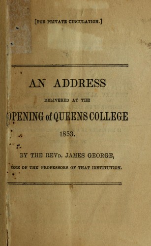 Cover for An address delivered at the opening of Queen's college, 1853