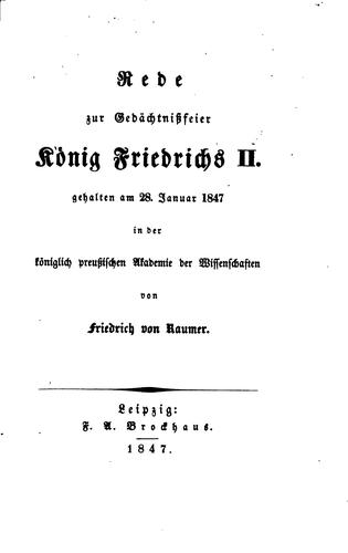 Cover for Rede zur Gedächtnissfeier König Friedrichs II: Gehalten am 26. Januar 1843...