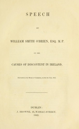 Cover for Speech of William Smith O'Brien ...