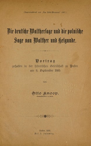 Cover for Die deutsche Walthersage und die polnische sage von Walther und Helgunde