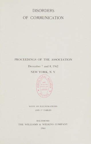 Cover for Disorders of communication