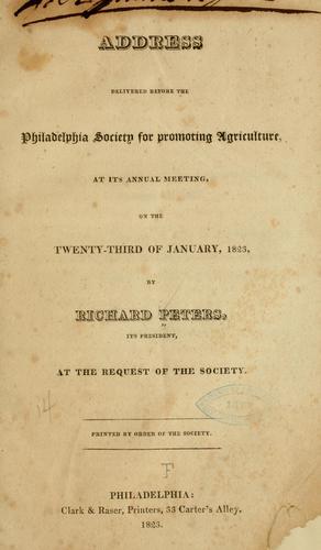Cover for Address delivered before the Philadelphia society for promoting agriculture
