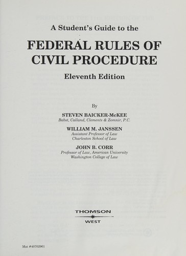 Cover for A student's guide to the federal rules of civil procedure