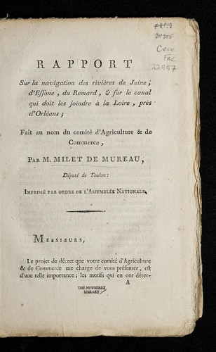 Cover for Rapport sur la navigation des rivie  res de Juine, d'Essone, du Remard, & sur le canal qui doit les joindre a   la Loire, pre  s d'Orle ans