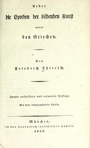 Cover for Ueber die Epochen der bildenden Kunst unter den Griechen