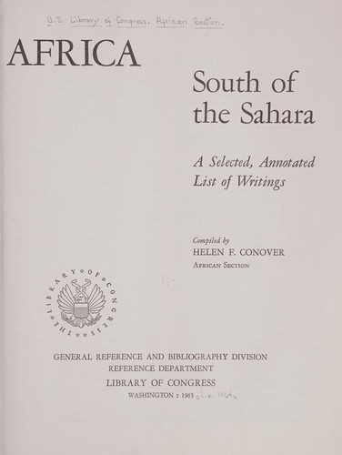 Cover for Africa south of the Sahara