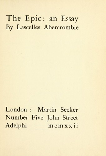 Cover for The epic, an essay