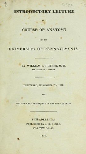 Cover for Introductory lecture to a course of anatomy in the University of Pennsylvania