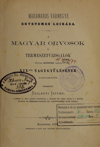 Cover for Máramaros vármegye egyetemes leirása
