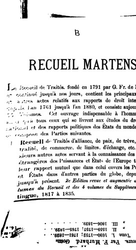 Cover for Recueil de traités d'alliance, de paix, de trève, de neutralité, de commerce, de limites, d ...