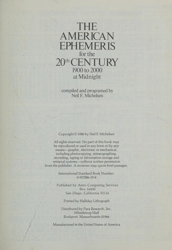 Cover for The American ephemeris for the 20th century