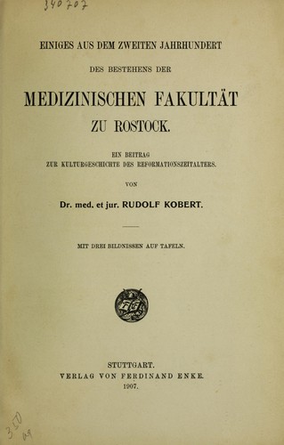 Cover for Einiges aus dem zweiten Jahrhundert des Bestehens der medizinischen Fakultät zu Rostock