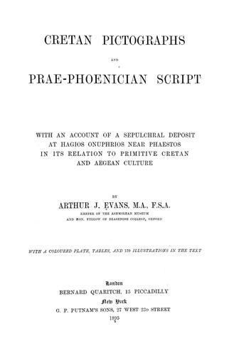 Cover for Cretan pictographs and prae-Phoenician script