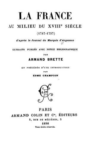 Cover for La France au milieu du XVIII [i.e. dixhuitieme] siecle: (1747-1757)