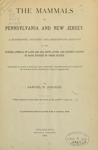 Cover for The mammals of Pennsylvania and New Jersey.